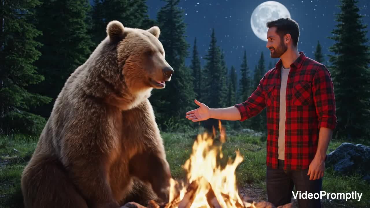 Campfire Bear Handshake Friendship